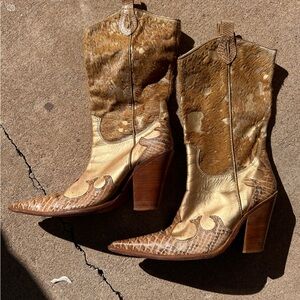 Flashy Gold and Brown Western Boots